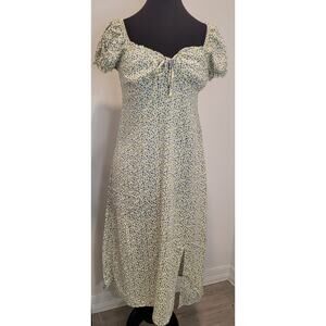 Vintage No Boundaries Puff Sleeve Midi Dress Medium Yellow Blue Floral Y2K Fairy